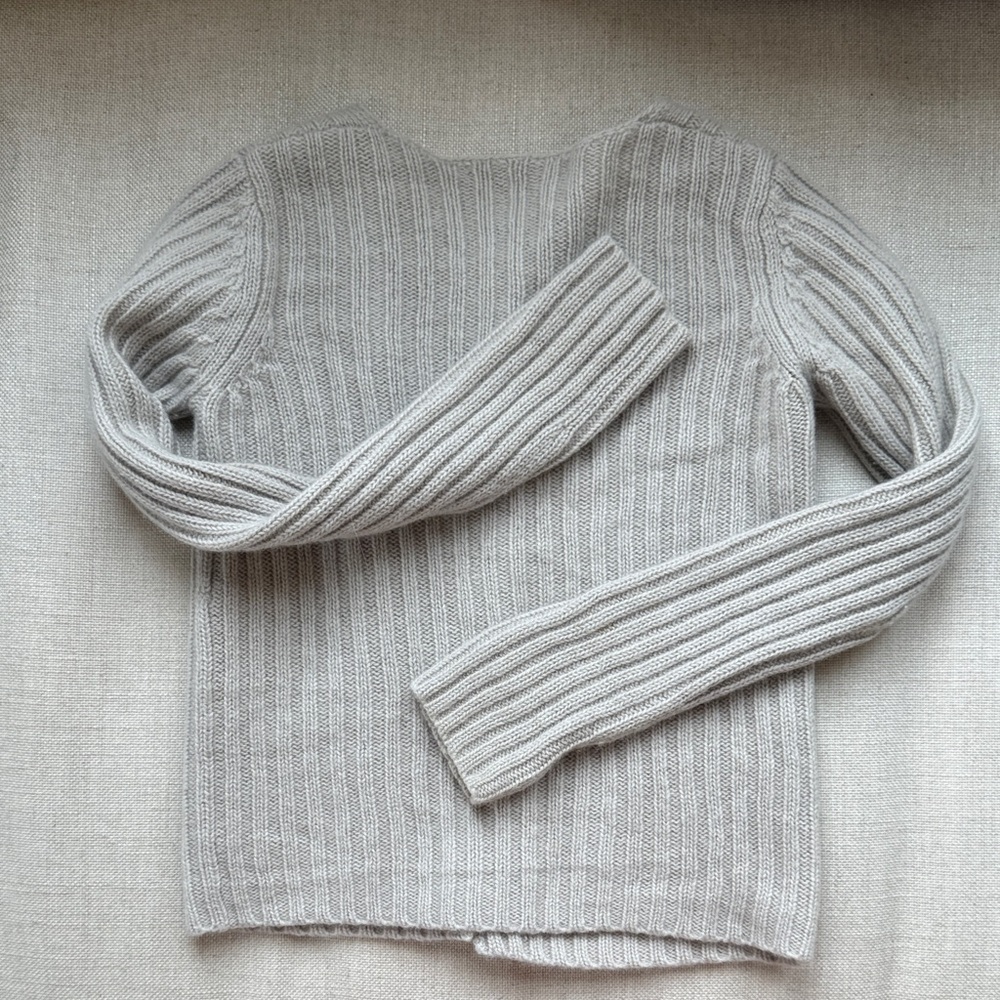 Light Gray Ribbed Knit Girls Cardigan - Picture 9 of 9